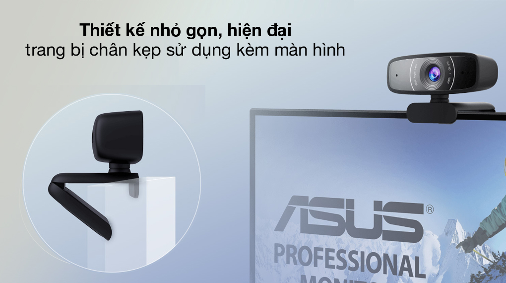 Webcam ASUS C3 Black 1080p nhỏ và dễ sử dụng