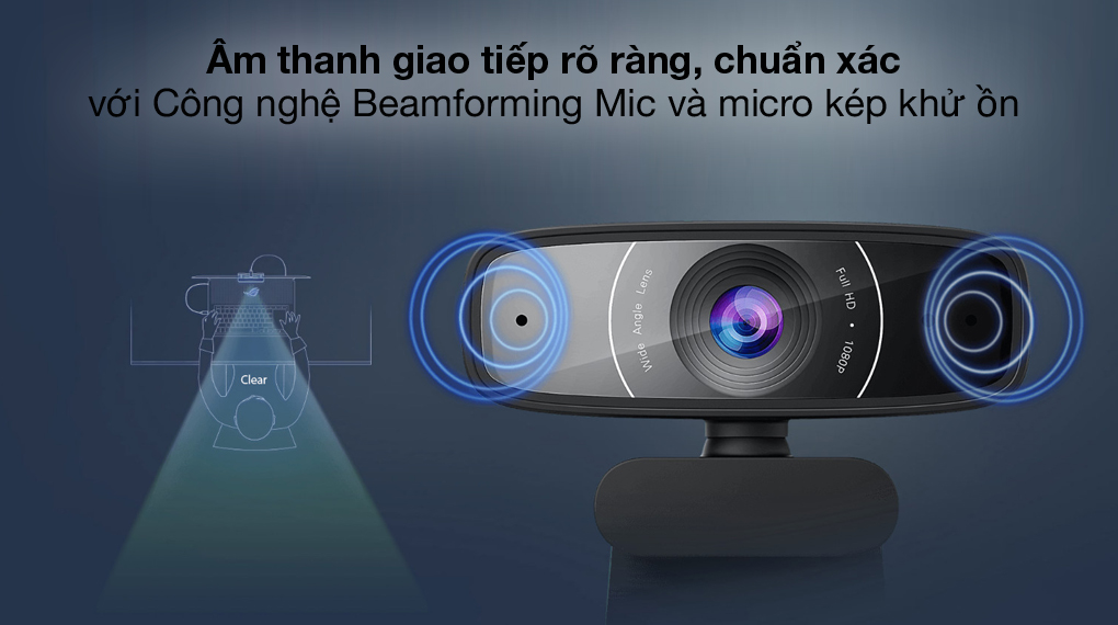 Âm thanh rõ ràng-ASUS C3 Black webcam 1080p
